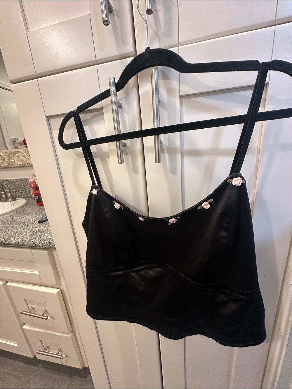 wild fable Black Camisole with Pink Rose Trim